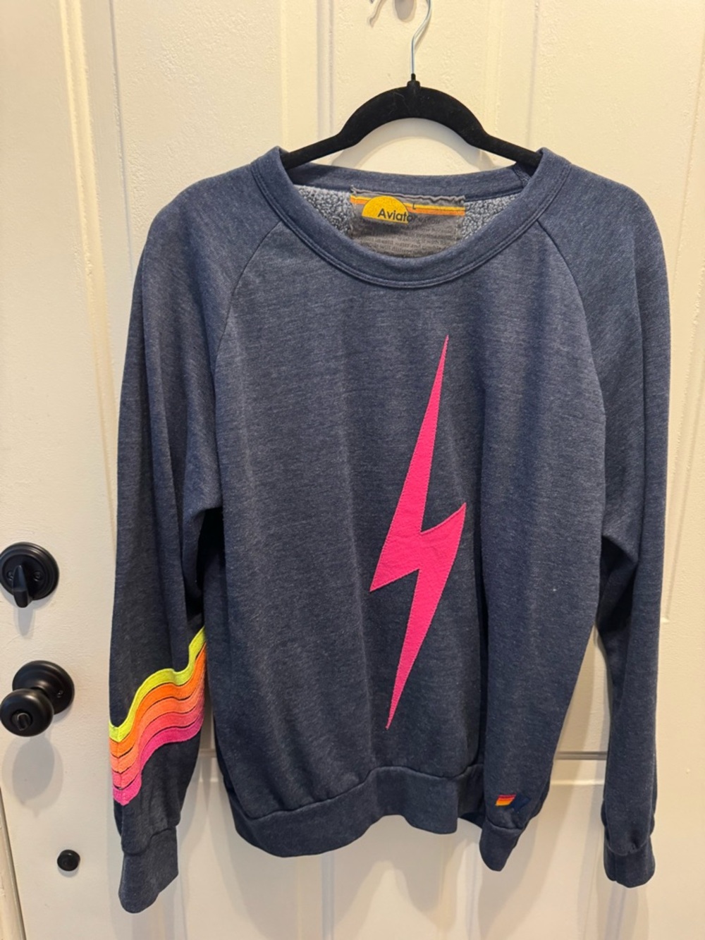 Aviator Nation Navy Sweatshirt with Yellow Logo Stripe
